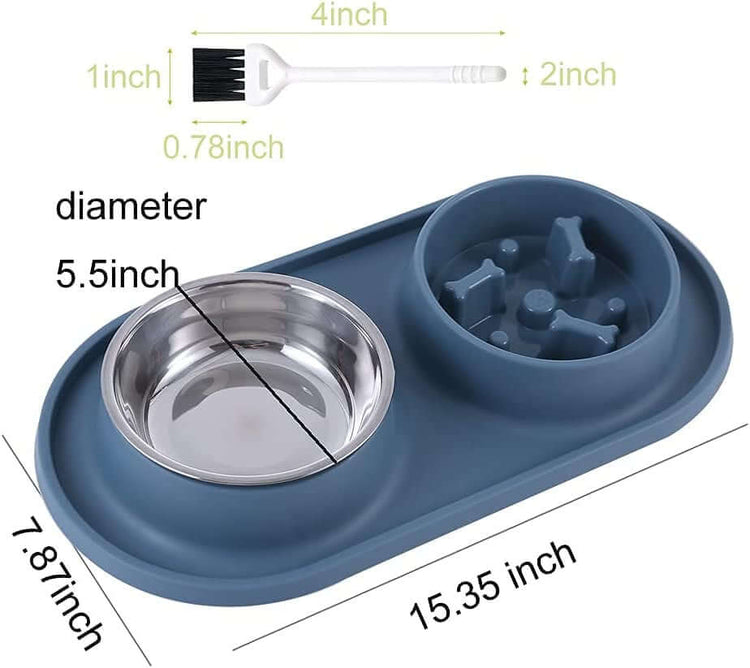 Dog Bowls Small Medium Sized Dog Food Bowl, Slow Feeder Dog Bowl Set, Stainless Steel Dog Bowls, Non-Skid Cat Dog Food and Water Bowls by (Navy)