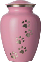 Ottillie Paws Legacy Series Pet Urn for Dogs, Handmade Aluminum Memorial Cremation Urn (Large - Pets up to 115 Lbs, Ardent Pink, Vertical Pewter Paws)