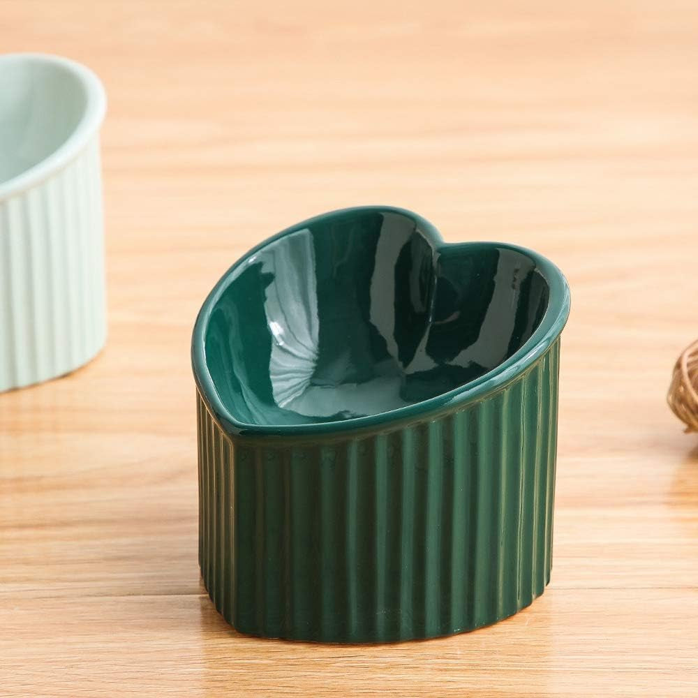 tilted elevated ceramic cat bowlsDark Green Ceramic Raised Cat Bowls, Tilted Elevated Food or Water Bowls, Stress Free, Backflow Prevention, Dishwasher and Microwave Safe, Lead & Cadmium Free