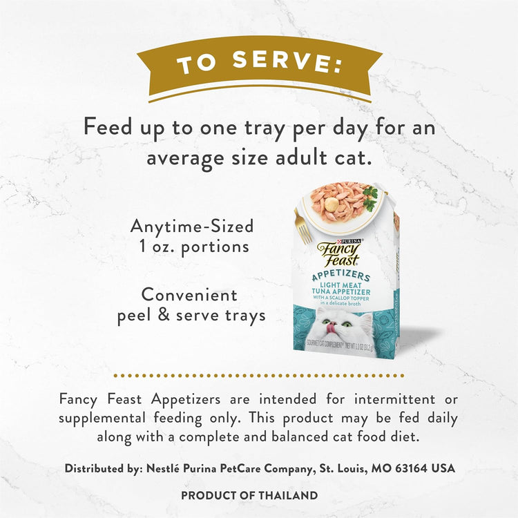 Purina  Appetizers Lickable Grain Free Wet Cat Food Topper Light Meat Tuna Appetizer with Scallop - (Pack of 10) 1.1 Oz. Trays