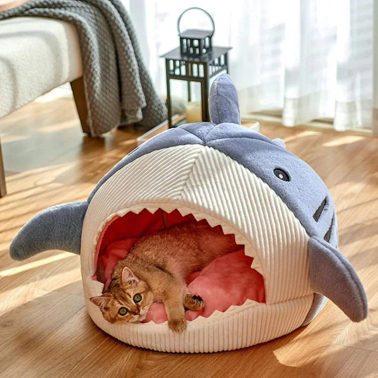 Plush Shark Pet Bed for Cats & Small DogsLuxury Plush Shark Pet Bed