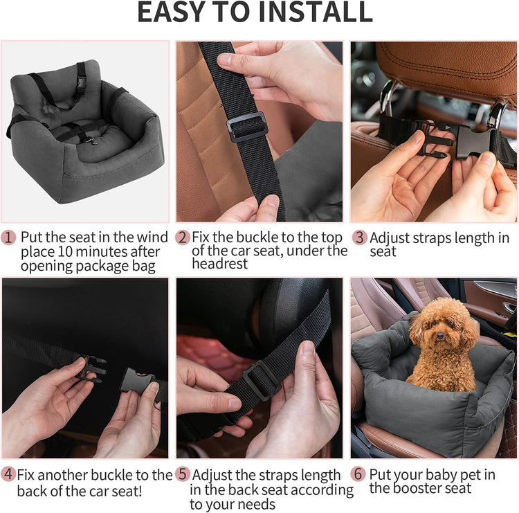 Dog Car Seat，Pet Booster Seat Dog Bed Pet Travel Safety Car Seat with Storage Pocket for Small Dogs or Cats