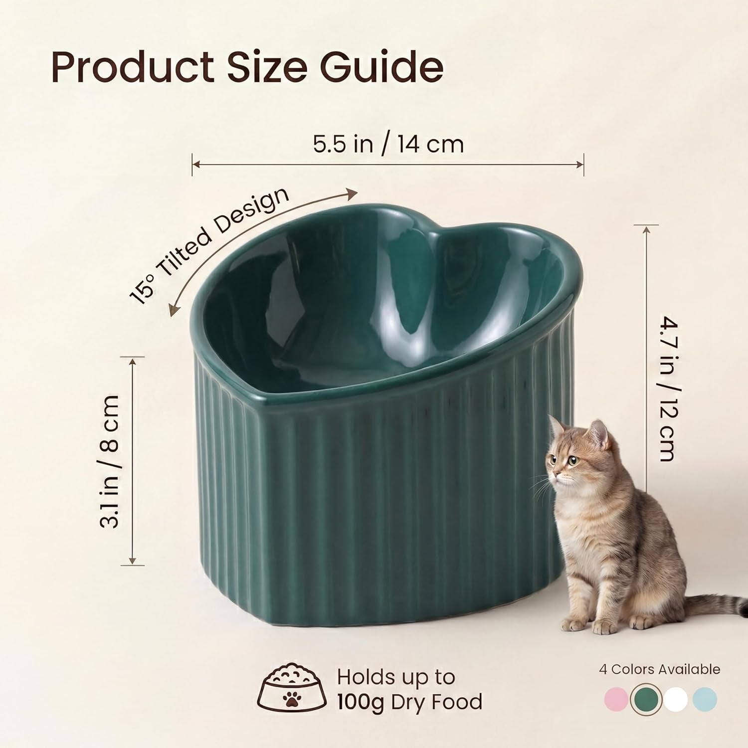 tilted elevated ceramic cat bowlsDark Green Ceramic Raised Cat Bowls, Tilted Elevated Food or Water Bowls, Stress Free, Backflow Prevention, Dishwasher and Microwave Safe, Lead & Cadmium Free