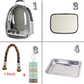 Bird Traval Carrier Cage, Clear Space Capsule Astronaut Backpack to Carry Parakeet Cockatiel Parrot with Metal Tray Wood Perch, Vet Transport School Bag