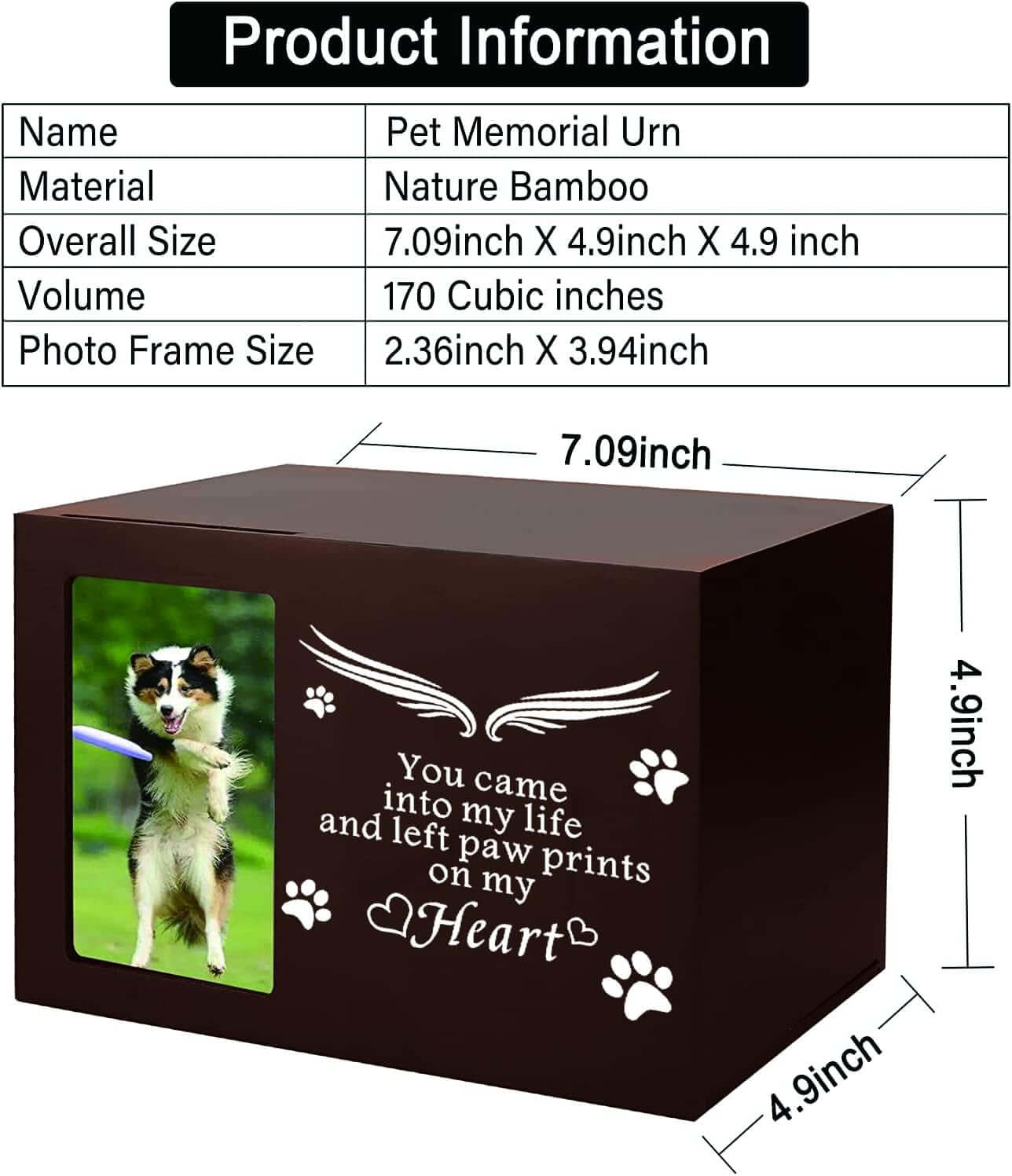 pet memorial urn with photo framePet Memorial Keepsake - Cat or Dog Urn with Photo Frame, Wooden Bamboo Urn for Memorial Gifts