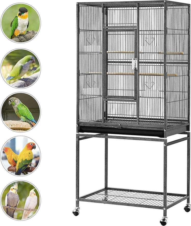 54-Inch Wrought Iron Standing Large Parrot Parakeet Flight Bird Cage for Small Parrot Sun Parakeet Green Cheek Conure Lovebird Budgie Finch Canary Bird Cage with Stand