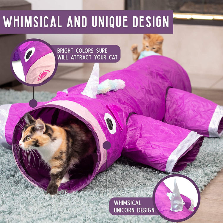 magic-mewnicorn-multi-cat-tunnel-boredom-relief-toysMagic Mewnicorn Multi Cat Tunnel Boredom Relief Toys with Crinkle Feather String for Dogs, Cats, Rabbits, Kittens and Guinea Pigs for Hiding Hunting and Resting