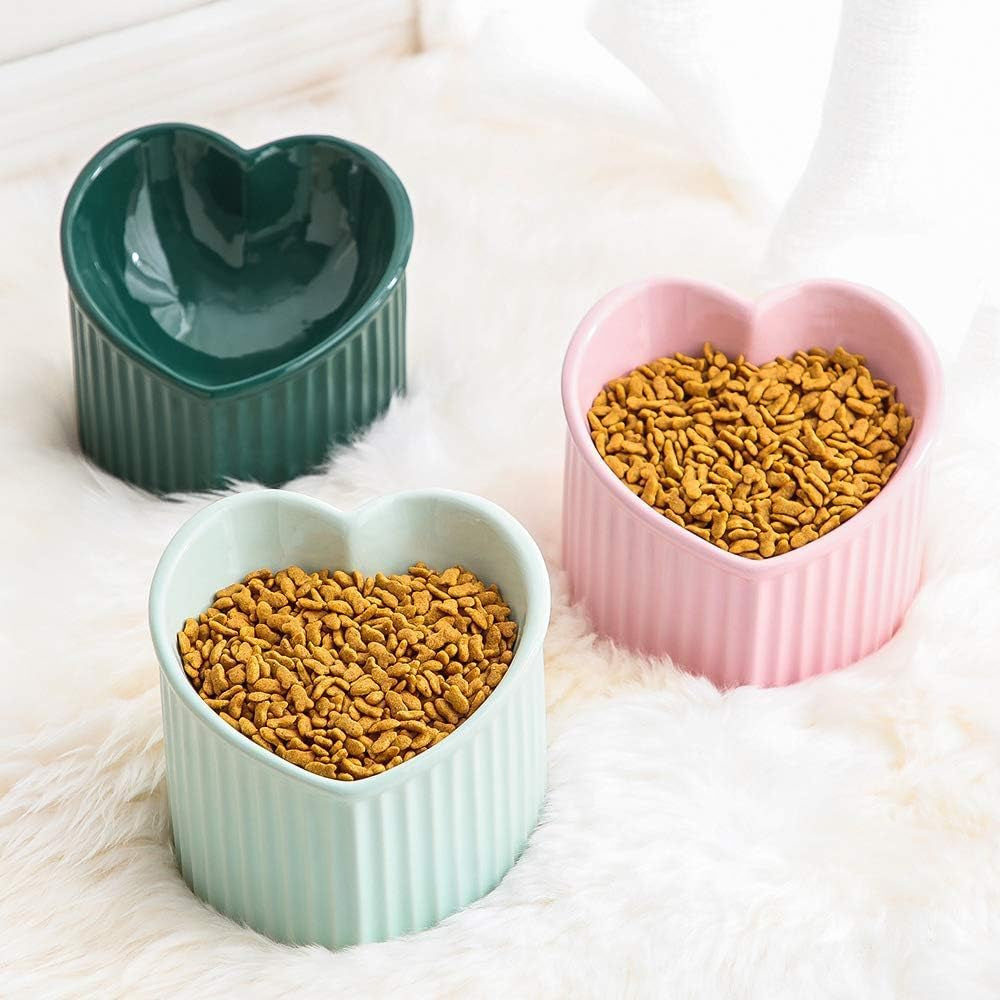 tilted elevated ceramic cat bowlsDark Green Ceramic Raised Cat Bowls, Tilted Elevated Food or Water Bowls, Stress Free, Backflow Prevention, Dishwasher and Microwave Safe, Lead & Cadmium Free