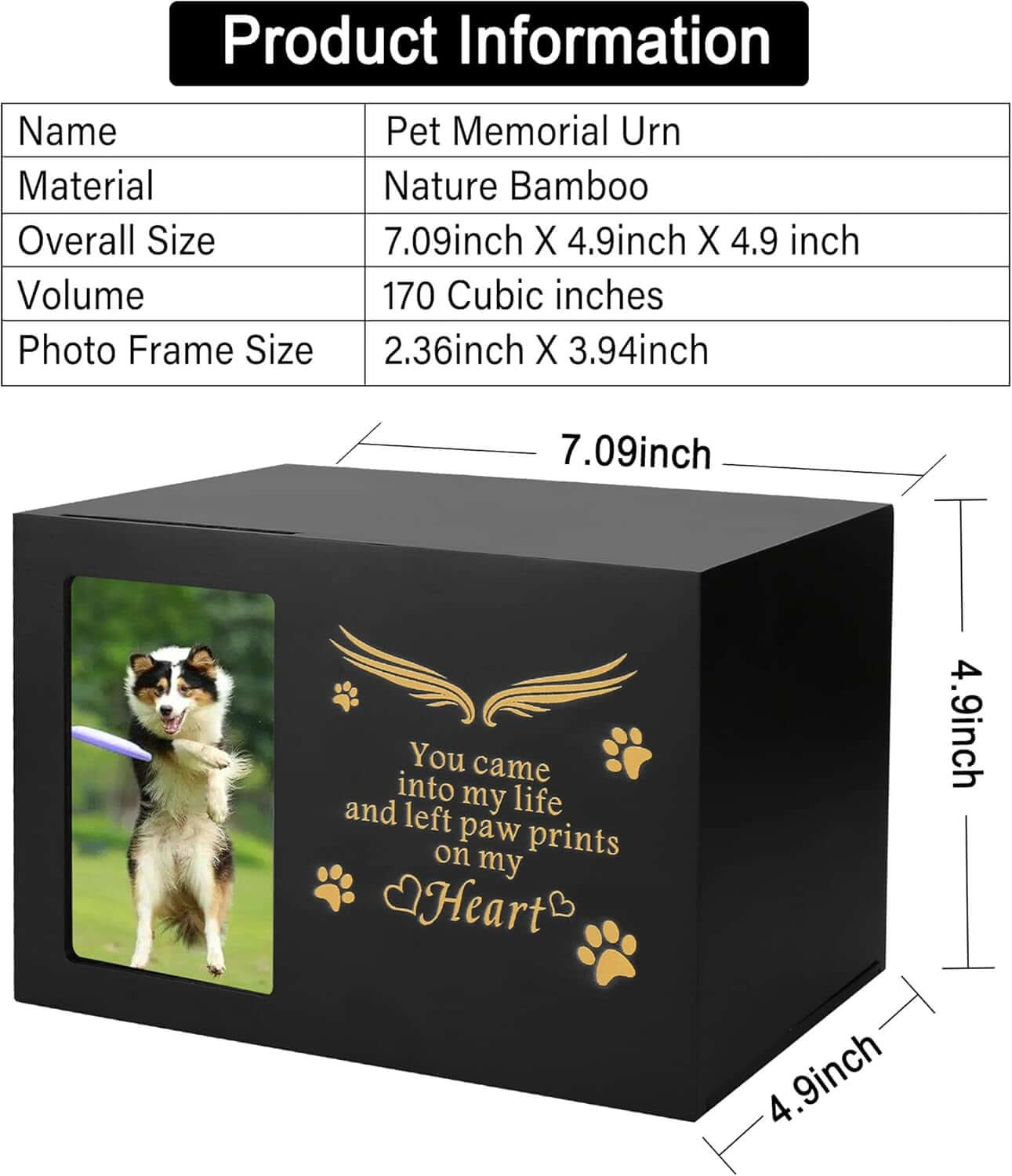 pet urns for dogs and catsPet Urns for Dogs or Cats - Dog Keepsake Box, Cremation Urn with Photo Frame, Large Wooden Urn (170 Cubic Inches)