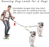 dvojitý psí vodítko pro 2 psy, 360° swivel, bungee dual dog leash for walking training with two dogs