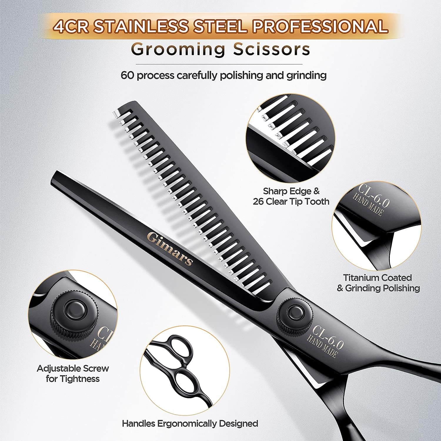 professional grooming scissors for dogs7Inch Professional 4CR Stainless Steel 6 in 1 Grooming Scissors for Dogs with Safety round Tip, Heavy Duty Titanium Coated Pet Grooming Scissor for Dogs, Cats and Other Animals