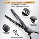 professional grooming scissors for dogs7Inch Professional 4CR Stainless Steel 6 in 1 Grooming Scissors for Dogs with Safety round Tip, Heavy Duty Titanium Coated Pet Grooming Scissor for Dogs, Cats and Other Animals