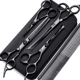 professional grooming scissors for dogs7Inch Professional 4CR Stainless Steel 6 in 1 Grooming Scissors for Dogs with Safety round Tip, Heavy Duty Titanium Coated Pet Grooming Scissor for Dogs, Cats and Other Animals