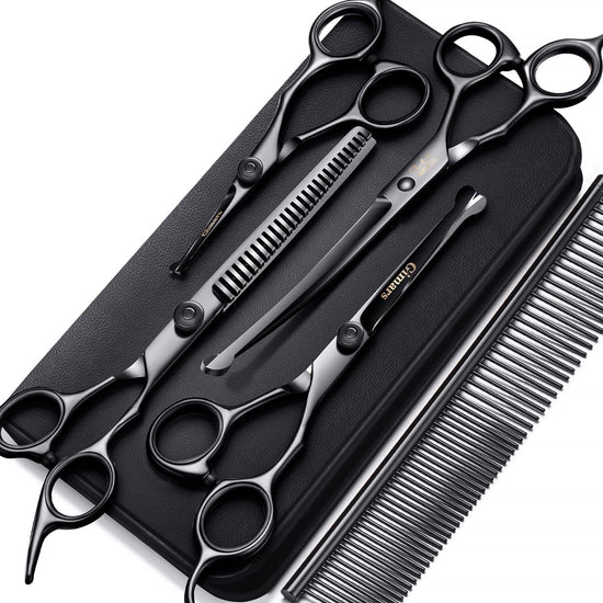 professional grooming scissors for dogs7Inch Professional 4CR Stainless Steel 6 in 1 Grooming Scissors for Dogs with Safety round Tip, Heavy Duty Titanium Coated Pet Grooming Scissor for Dogs, Cats and Other Animals