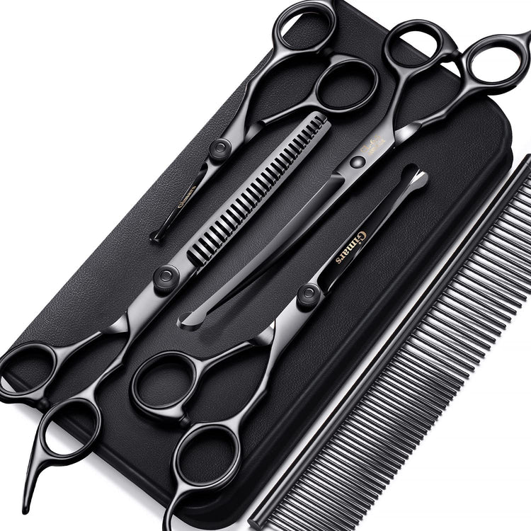 professional grooming scissors for dogs7Inch Professional 4CR Stainless Steel 6 in 1 Grooming Scissors for Dogs with Safety round Tip, Heavy Duty Titanium Coated Pet Grooming Scissor for Dogs, Cats and Other Animals