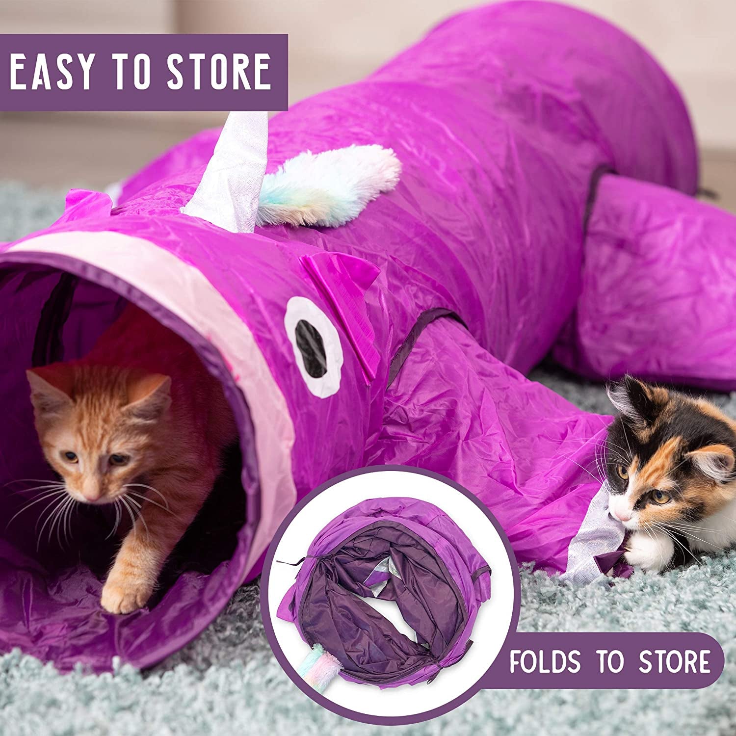 magic-mewnicorn-multi-cat-tunnel-boredom-relief-toysMagic Mewnicorn Multi Cat Tunnel Boredom Relief Toys with Crinkle Feather String for Dogs, Cats, Rabbits, Kittens and Guinea Pigs for Hiding Hunting and Resting