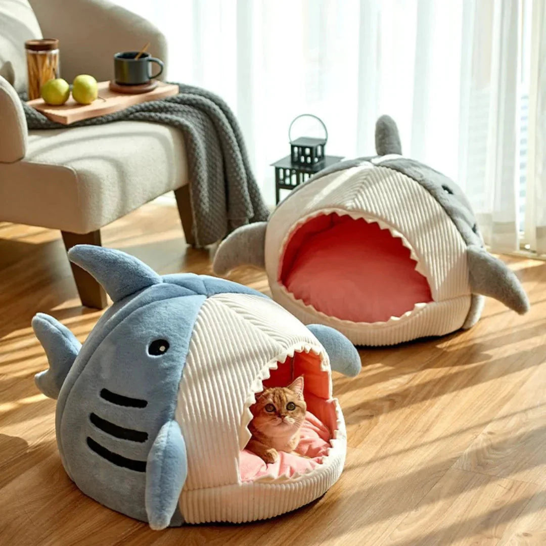 Plush Shark Pet Bed for Cats & Small DogsLuxury Plush Shark Pet Bed