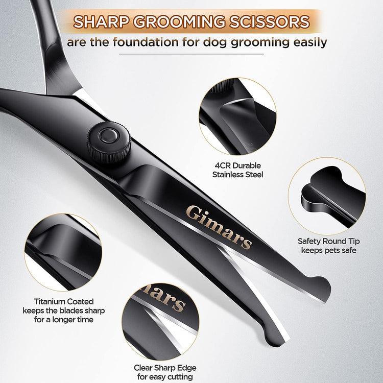 professional grooming scissors for dogs7Inch Professional 4CR Stainless Steel 6 in 1 Grooming Scissors for Dogs with Safety round Tip, Heavy Duty Titanium Coated Pet Grooming Scissor for Dogs, Cats and Other Animals