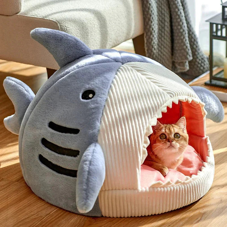 Plush Shark Pet Bed for Cats & Small Dogs