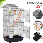 39-Inch Roof Top Large Flight Parrot Bird Cage for Small Quaker Parrot Cockatiel Sun Parakeet Green Cheek Conure Budgie Finch Lovebird Canary Pet Bird Cage W/Toys