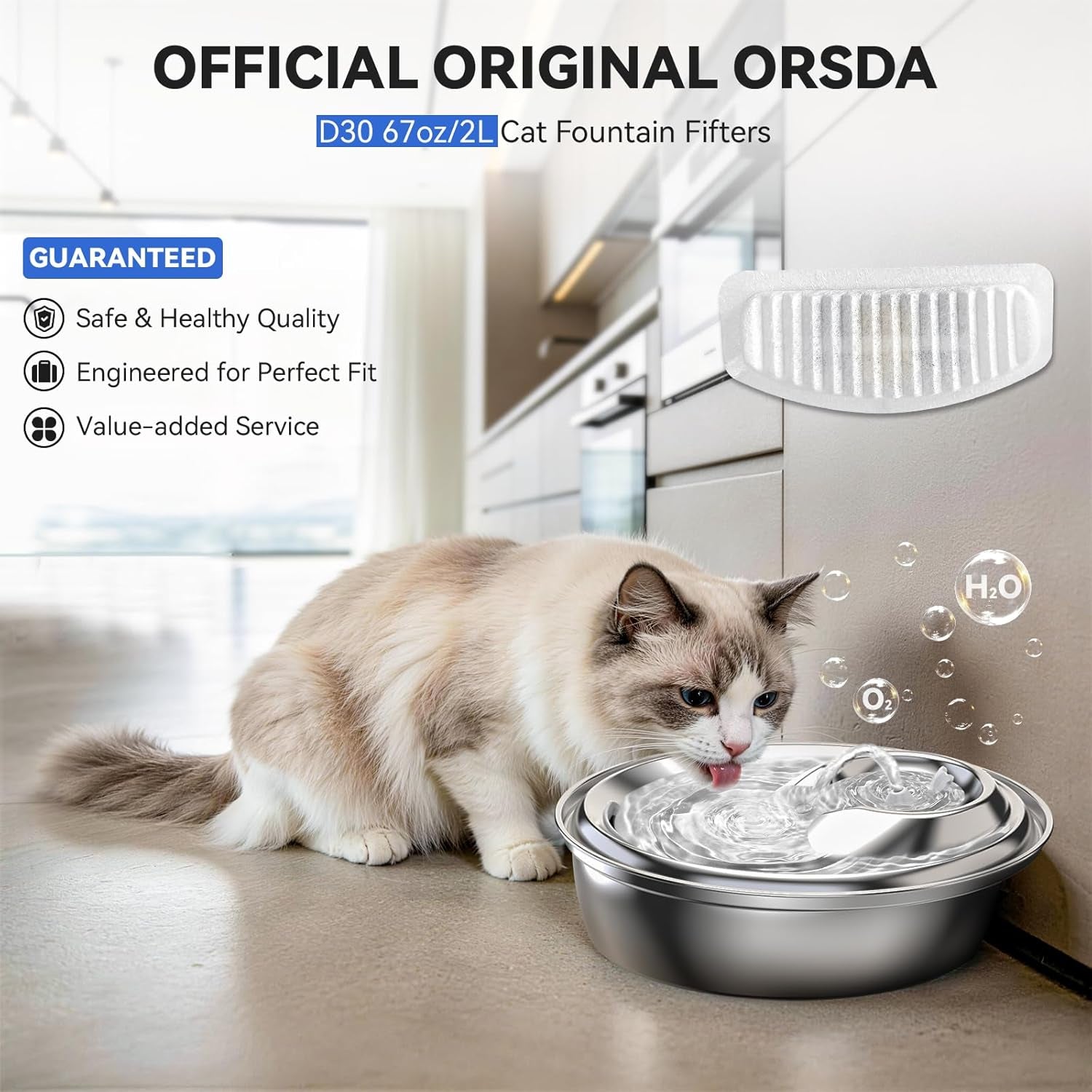 Cat Water Fountain Filters, Replacement Carbon, Resin Filter ONLY for D30 67Oz/2L Automatic Cat Fountain Dog Water Dispenser, 4 Filtration System (12PCS Filters）