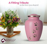 Ottillie Paws Legacy Series Pet Urn for Dogs, Handmade Aluminum Memorial Cremation Urn (Large - Pets up to 115 Lbs, Ardent Pink, Vertical Pewter Paws)